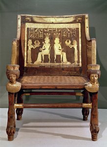 紀元前1391年から1353年頃、新王国時代のアメンホテプ3世の娘、サタムン王女の椅子（木と金色の青銅） 作： Egyptian 18th Dynasty