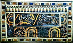 ツタンカーメン王の墓からのコッファー（木、青銅、象牙、色付き釉薬） 作： Egyptian 18th Dynasty