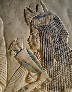 デジャット、イメネミネット将軍の両親イメネスとデジャットを描いた浮き彫りの細部、メンフィスの墓から、エジプト文明、新王国、第18王朝時代 作： Egyptian 18th Dynasty