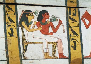 新王国時代、紀元前1450年頃の「マジャの女」石棺の装飾の詳細（彩色済み木材 作： Egyptian 18th Dynasty