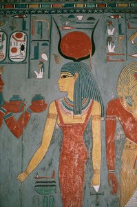 エジプト、古代テーベ、ルクソール、王家の谷、ホレムヘブの墓、女神イシスを描いた壁画、新王国時代、第18王朝時代