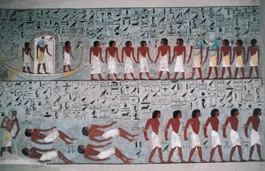 エジプト、ルクソール、王家の谷、ホレムヘブの墓、壁画 作： Egyptian 18th Dynasty