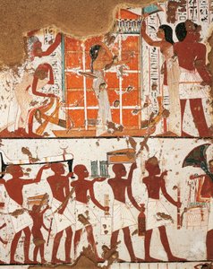 Egypt, Thebes, El-Khokha Necropolis Valley of the Nobles, Tomb of Nebamon and Ipouky, Detail of frescoes depicting funeral cortege and widow by catafalque of deceased   1463275   ja       japanese Successfully Translated  Original: Portrait of a pirate (pr 作： Egyptian 18th Dynasty