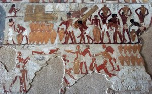 エジプトのアンティーク：第18王朝の宰相レクマイル（TT100）の墓を飾る絵画 作： Egyptian 18th Dynasty