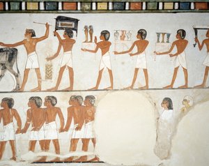 葬送行列」（ルクソール、テーベ、シェイク・アブド・エル・クルナ墓地、メンナの墓の礼拝堂のフレスコ画より