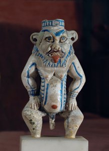 アイライナーであるコルを入れるポットとしてのゴッド・ベッシュ。 作： Egyptian 18th Dynasty