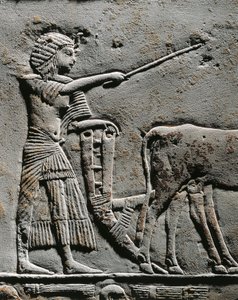 イアルの野原で土地を耕すホレムヘブ、サッカラのホレムヘブ墓のレリーフ、詳細 作： Egyptian 18th Dynasty