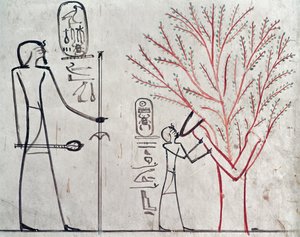 イシスはスズメバチの乳を吸うツトモシスIII（c.1479-1425 BC）に変身（壁画） 作： Egyptian 18th Dynasty