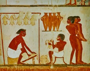 鳥の肉処理、ナフトの墓の詳細、紀元前1390年頃（壁画） 作： Egyptian 18th Dynasty