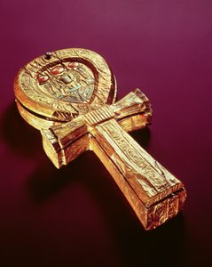 アンクの形をしたミラーケース、ツタンカーメンの墓（紀元前1370〜1352年）、イギリス（金メッキの木）
