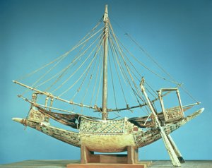 ツタンカーメンの墓からのファラオの船のモデル（紀元前1370〜52年）英国（木）
