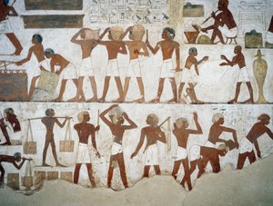 陶芸家と労働者（ルクソール、テーベ、シェイク・アブド・エル・クルナ墓地、レクミレの墓のフレスコ画より）（ユネスコ世界遺産