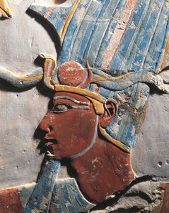 ファラオ、トトメス3世を描いたレリーフ。エジプト、デイル・エル・バハリより、新王国時代、第18王朝、エジプトの文明 作： Egyptian 18th Dynasty
