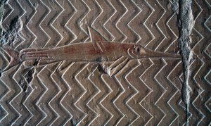 魚の表現、プント王国の情景、中央列柱の南壁、ハトシェプスト葬祭殿、デイル・エル・バハリ、ルクソール、テーベ（ユネスコ世界遺産リスト 作： Egyptian 18th Dynasty