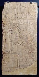 紀元前1330年頃、イギリスのサッカラからの埋葬中の嘆きのシーン（石灰岩）
