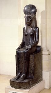 ライオンの頭の女神、セクメットの像。ミュート神殿、ニューキングダム、カルナック、紀元前1391-1353年（閃緑岩）（50887も参照）