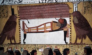 死者の安置、壁画、セネジェムの墓、王家の谷、ルクソール、テーベ（ユネスコ世界遺産 作： Egyptian 18th Dynasty