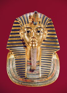 ツタンカーメンの葬式のマスク（紀元前1370〜1352年）紀元前1336〜1327年、ニューキングダム（半貴石がちりばめられた金）