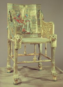 ツタンカーメンの王位（紀元前1370〜52年）英国（半貴石をはめ込んだ金メッキの木材）（59231を参照）