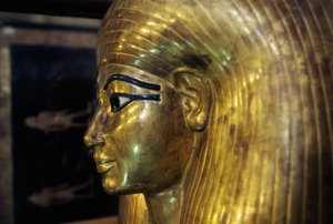 王家の谷、エジプト、エジプト文明、新王国時代、第18王朝、ユヤ・ジュヤの墓から出土したジュヤの石棺、詳細 作： Egyptian 18th Dynasty