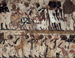 ツタンカーメン王のヌビア貴族への貢ぎ物、ホイの墓、クルネット・ムライ、テーベンのネクロポリス（ユネスコ世界遺産リスト