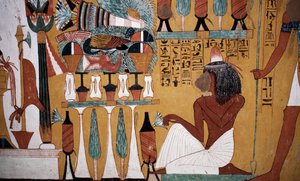 テーベ、ルクソール、王家の谷、セネデムの墓、壁画（ユネスコ世界遺産 作： Egyptian 18th Dynasty