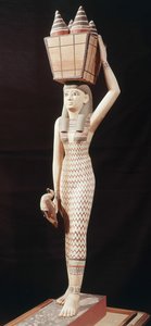 供物を運ぶ女、ニューキングダム（塗装木材） 作： Egyptian 18th Dynasty