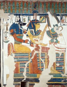 アヌビス、オシリスとネフェルタリ、ネフェルタリの墓の第2室より、詳細（フレスコ画 作： Egyptian 19th Dynasty