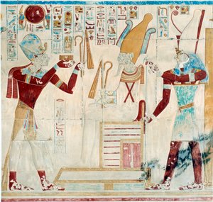 エジプト美術オシリスに装飾品を捧げるセトス 作： Egyptian 19th Dynasty