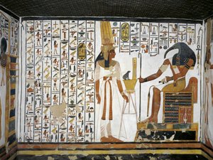 エジプト、テーベ、ルクソール、王妃の谷、ネフェルタリの墓、控えの間の別館、壁画、神の書記トートの前の王妃