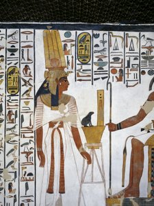 エジプト、テーベ、ルクソール、王妃の谷、ネフェルタリの墓、控えの間の別館、壁画、神の書記トートの前の王妃