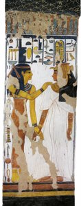 エジプト、テーベ、ルクソール、王妃の谷、ネフェルタリの墓、19王朝時代の埋葬室の柱に描かれたイシスと王妃の壁画