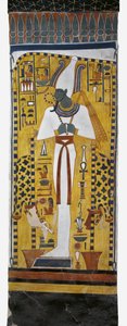 エジプト、テーベ、ルクソール、王妃の谷、ネフェルタリの墓、19王朝時代の埋葬室のオシリスの壁画 作： Egyptian 19th Dynasty