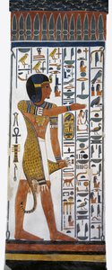 エジプト、テーベ、ルクソール、王妃の谷、ネフェルタリの墓、19王朝時代の埋葬室に描かれたホルス神の壁画
