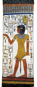 エジプト、テーベ、ルクソール、王妃の谷、ネフェルタリの墓、19王朝時代の埋葬室の柱に描かれた壁画 作： Egyptian 19th Dynasty