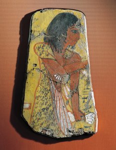 エジプト、デイル・エル・メディナ出土 埋葬儀式中の司祭を描いたレモン材の絵の断片