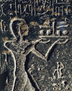 プタハ神に捧げられた、メルネプタ王子を礼拝する花崗岩の像 作： Egyptian 19th Dynasty