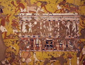 彫刻された納棺、フレスコ画、彫刻家イピーの墓、デイル・エル・メディナ・テバン・ネクロポリス（ユネスコ世界遺産リスト 作： Egyptian 19th Dynasty