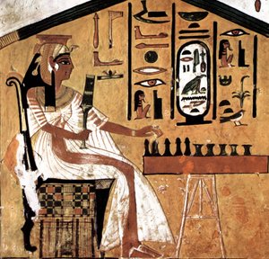 セネットを弾くネフェルタリ（パピルス） 作： Egyptian 19th Dynasty
