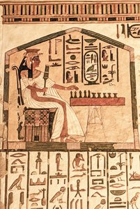 セネトを奏でるネフェルタリ（壁画） 作： Egyptian 19th Dynasty