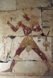ファラオを描いたレリーフ、ラムセス2世神殿、アビドス、エジプト、エジプト文明、新王国時代、第19王朝（写真） 作： Egyptian 19th Dynasty