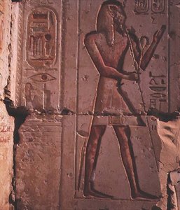ファラオ、ラメセス2世の寺院からの石のレリーフ、紀元前1298年頃 作： Egyptian 19th Dynasty