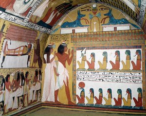 セネドジェムとその妻、12の神々を含むnaosに直面している、セネドジェムの墓の西壁、ニューヨークの労働者の村（壁画）