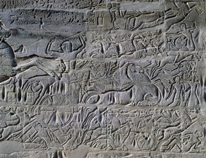セティ1世のシリアとパレスチナにおける遠征、浮き彫り、カルナック神殿複合体、大列柱室の北外壁（ユネスコ世界遺産リスト 作： Egyptian 19th Dynasty