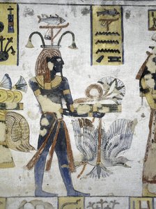 エジプト、テーベ、ルクソール、王家の谷、ラムセス3世の墓、儀式の供物を描いた壁画、第20王朝時代のもの