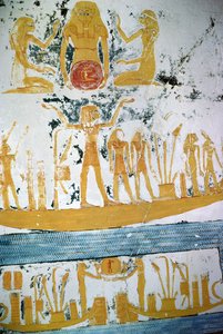 夜の船に乗って、ラムセス6世の墓から、新しい王国（紀元前1145-1137年）（壁画） 作： Egyptian 20th Dynasty