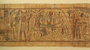 太陽の船による天と地の分離、ネスパカチュティの神話的イメージの本 作： Egyptian 21st Dynasty