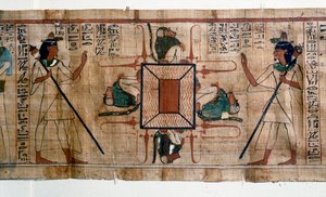 エジプトのアンティーク。火の湖から地獄へ。死者の書」のパピルス。第21王朝時代のパピルス 作： Egyptian 21st Dynasty