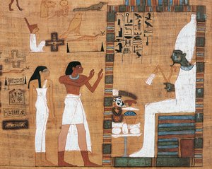Papiro retratando marido e mulher perante a Corte de Osíris 作： Egyptian 21st Dynasty