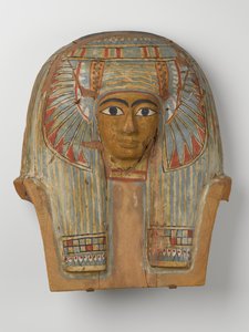 木製の棺の蓋からの顔、c.945-715紀元前（ジェッソとペイントのある木材） 作： Egyptian 22nd Dynasty